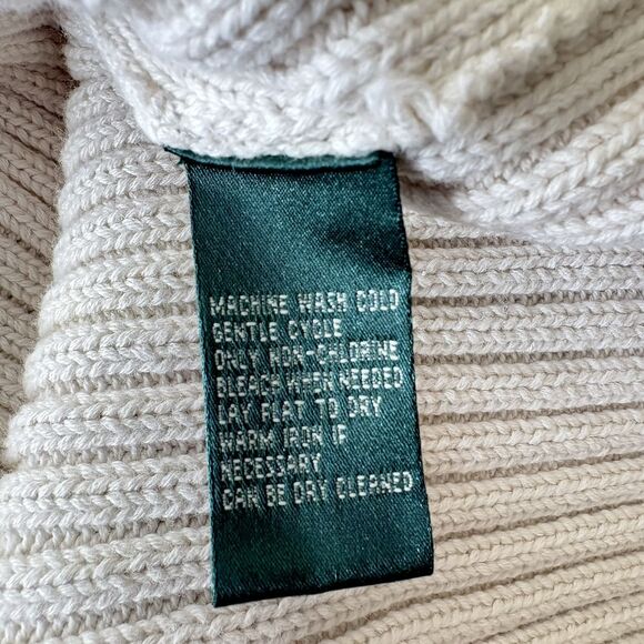 VTG Lauren Ralph Lauren Vintage Ribbed 100% Cotton Sweater Ivory Hong Kong XL - Picture 8 of 11